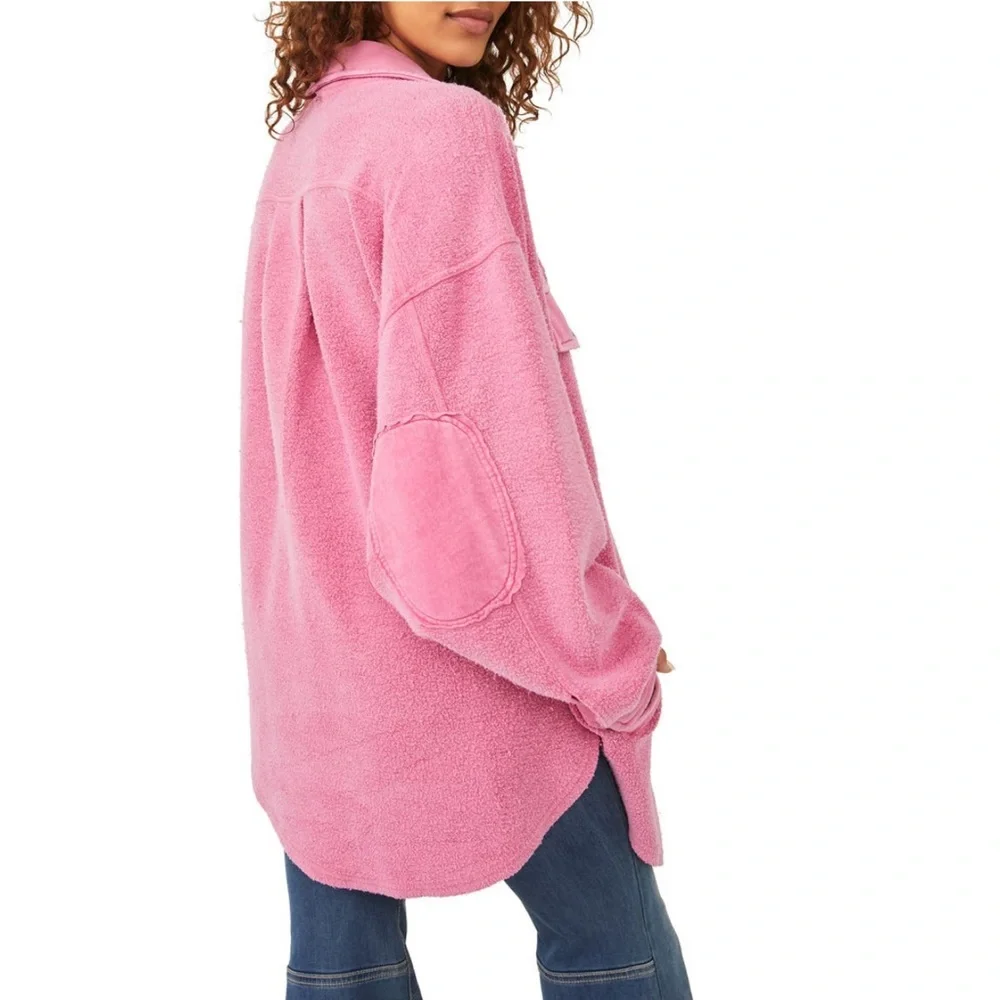 Free People Pink Oversized Sherpa Shacket